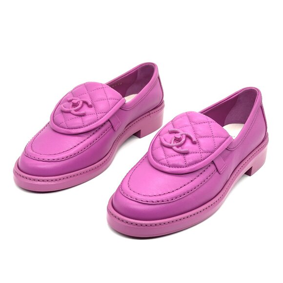 CHANEL 24C Leather Quilted Tab Turn Lock Turnlock CC Loafer Moccasin Flats - Picture 11 of 15